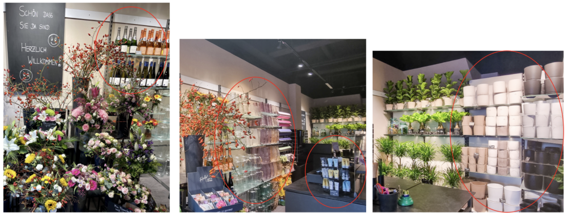 Innenansicht der Verkaufsräume von florali mit verschiedenen Produkten