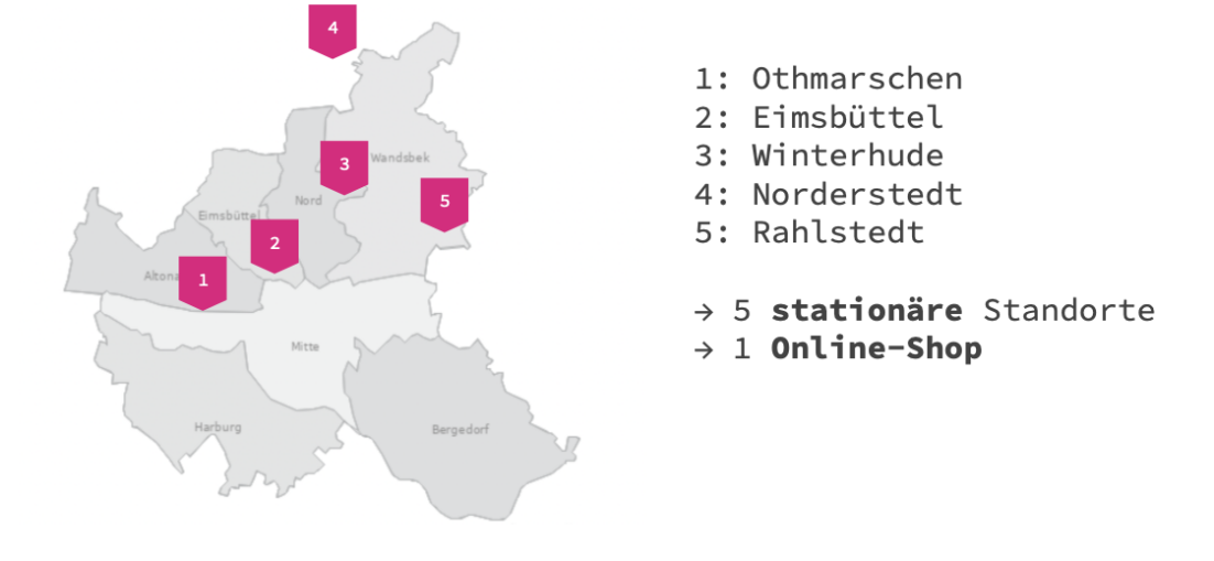 Übersichtskarte zu den einzelnen Standorten von florali Geschäften in und um Hamburg